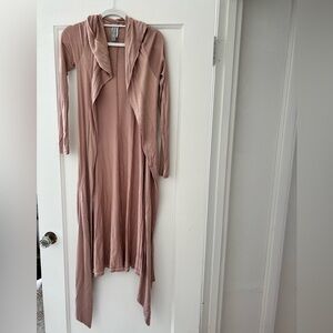 Andrade Mauve Pink Longline Cascade Hooded Knit Sweater Cardigan Size Medium EUC